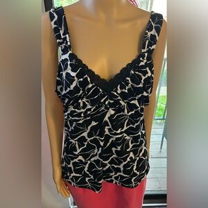 White House Black Market sleeveless top. Black and white with lace. Sz. XL